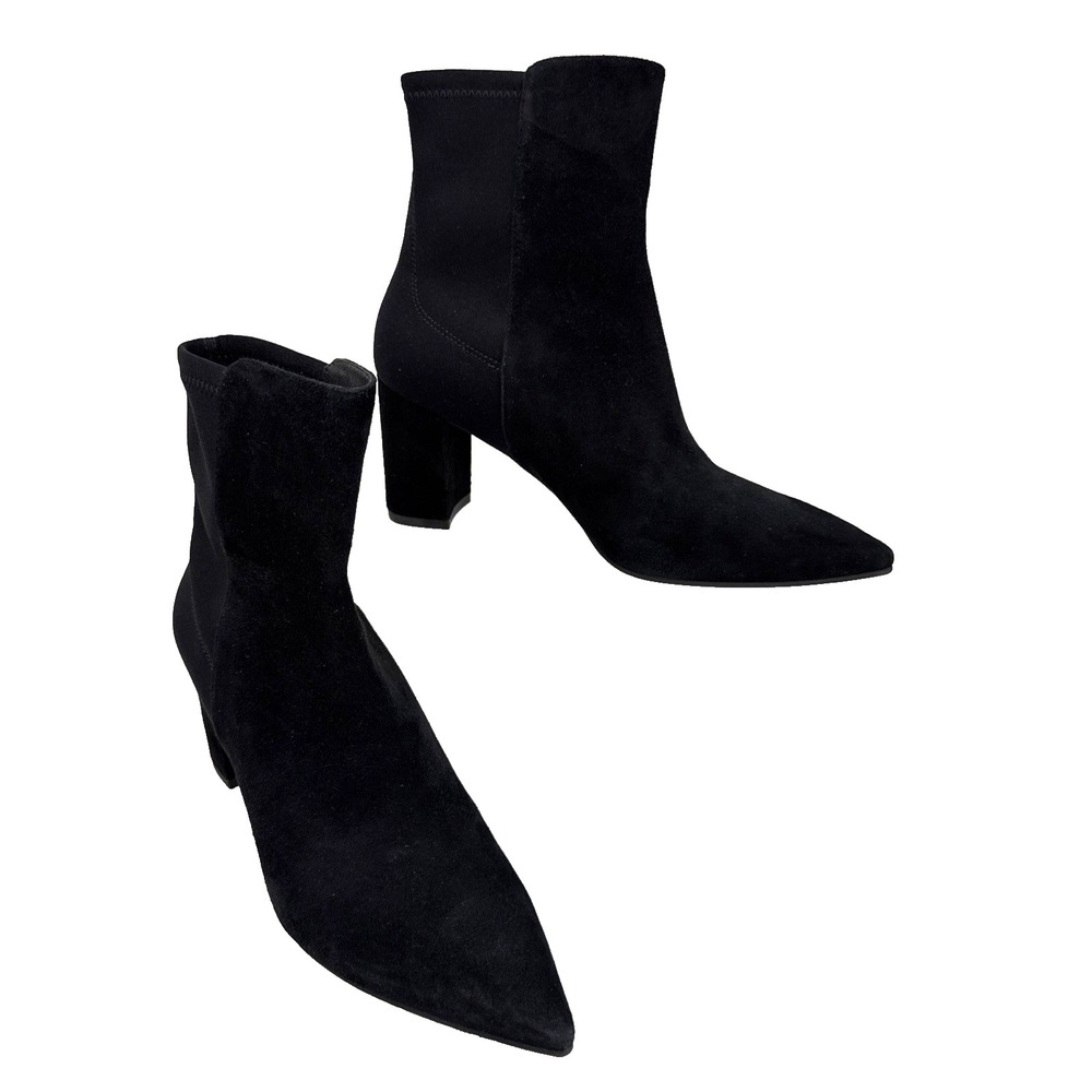Stuart Weitzman Pointed Toe Heeled Ankle Boots Size 7.5 Black Suede Pull On